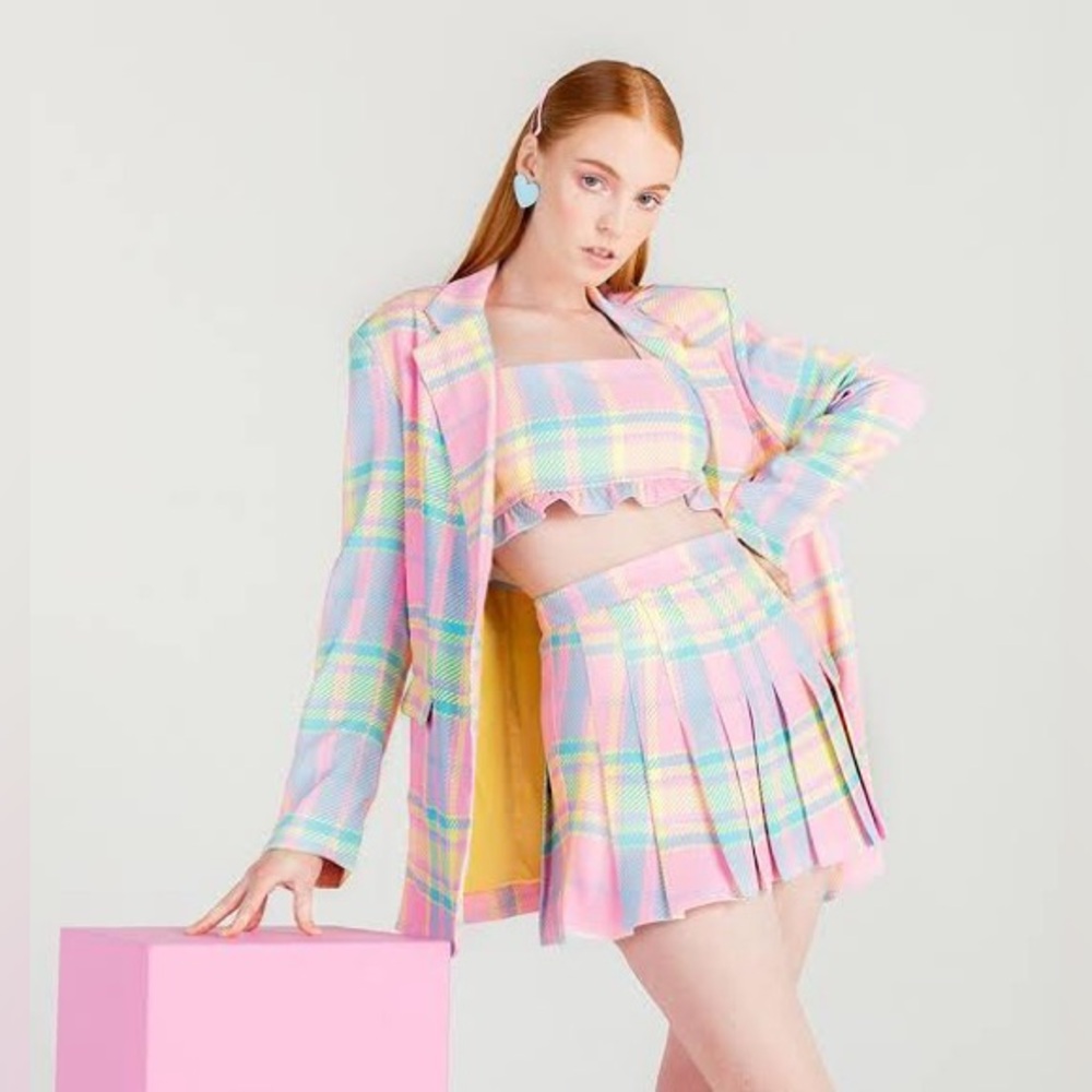 💖💛🩵🩷 Chrissasparkles Cher Pastel Plaid Set 🩷🩵💛💖 NWT